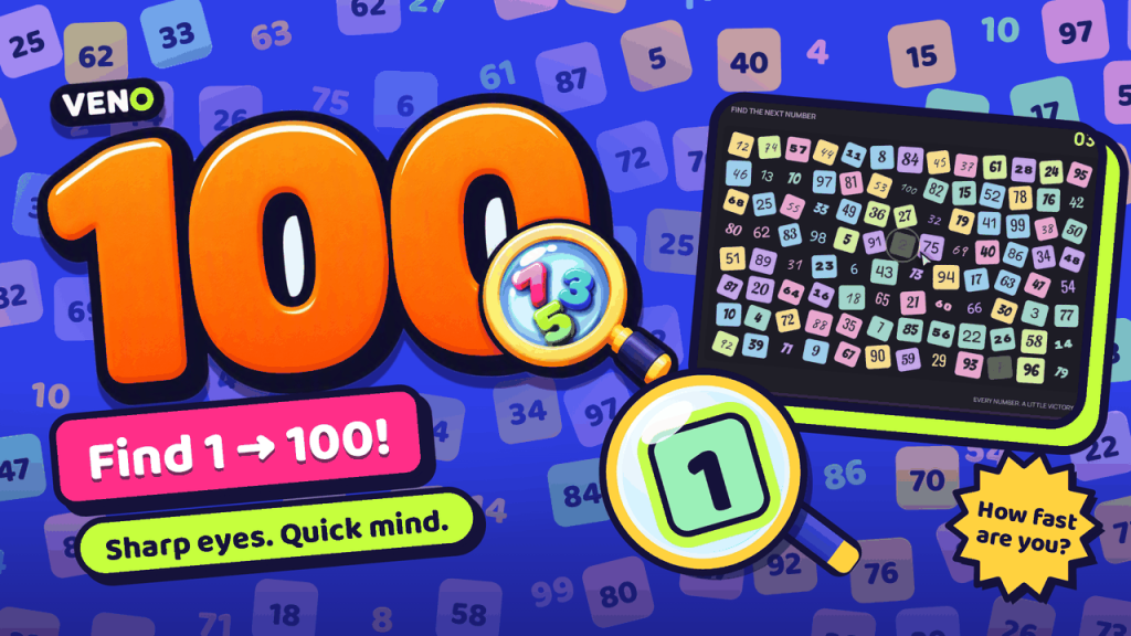 VENO 1-100 desktop board with one hundred scattered numbers