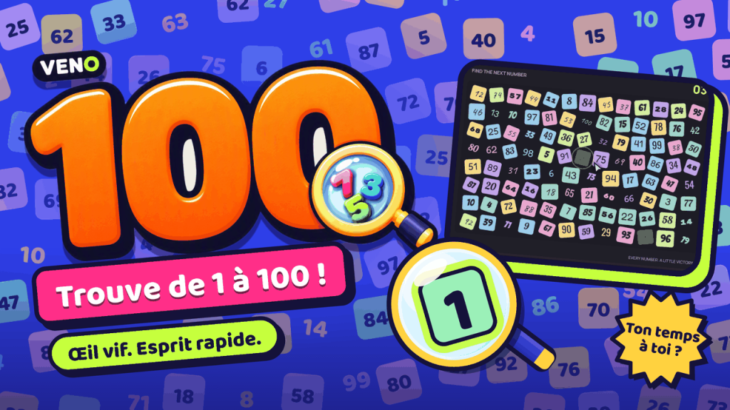 Plateau VENO 1-100 sur ordinateur avec cent nombres éparpillés