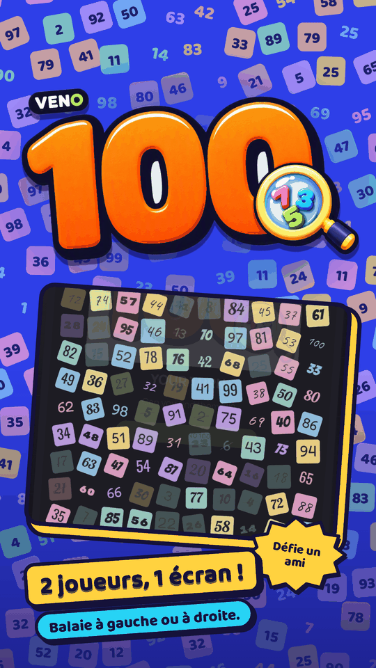 Plateau VENO 1-100 sur mobile en fin de partie