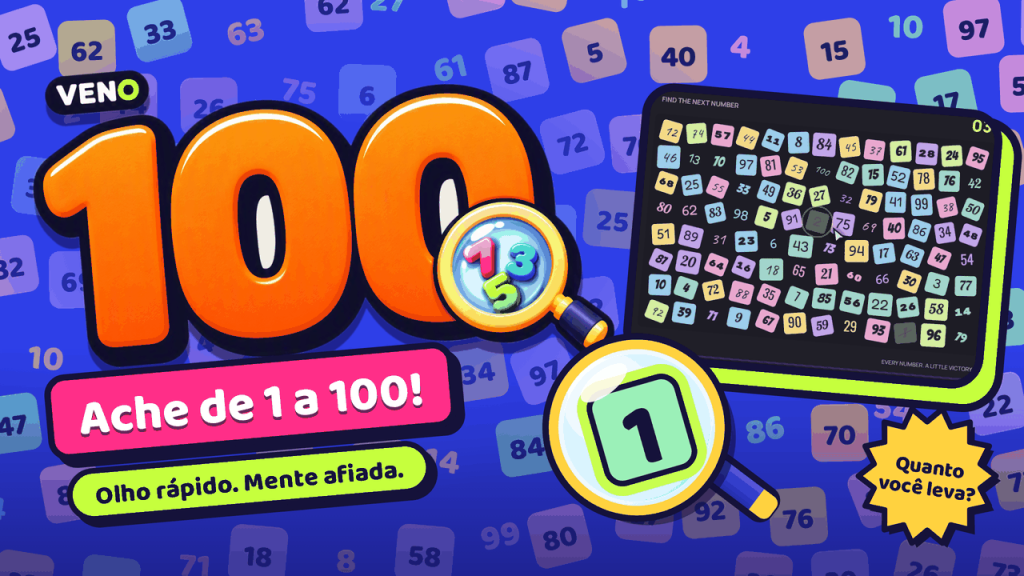 Tabuleiro do VENO 1-100 no computador com cem números espalhados