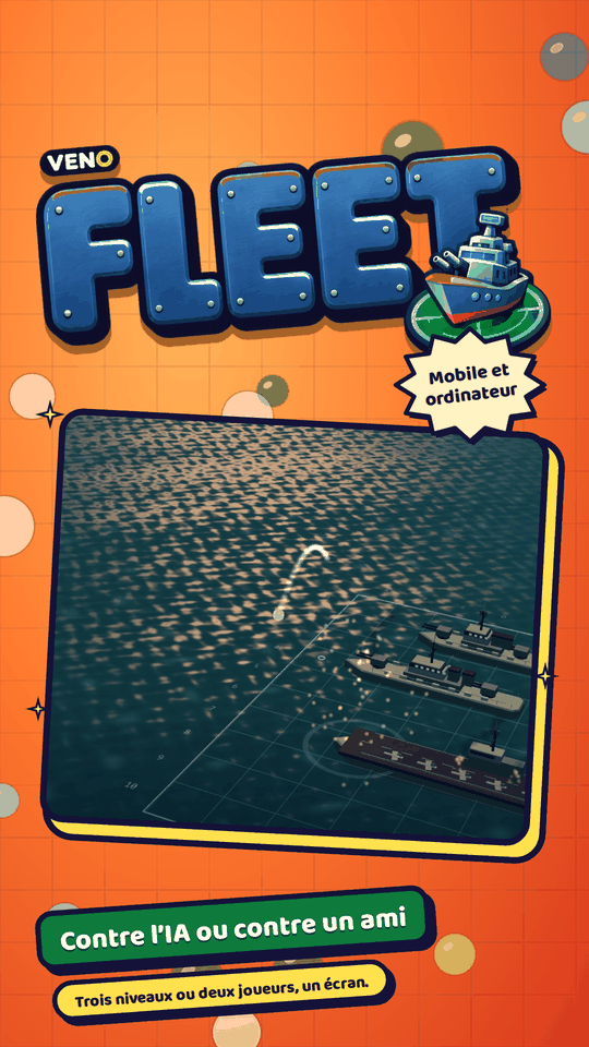 Vue mobile de VENO Fleet avec les navires ennemis au coucher du soleil