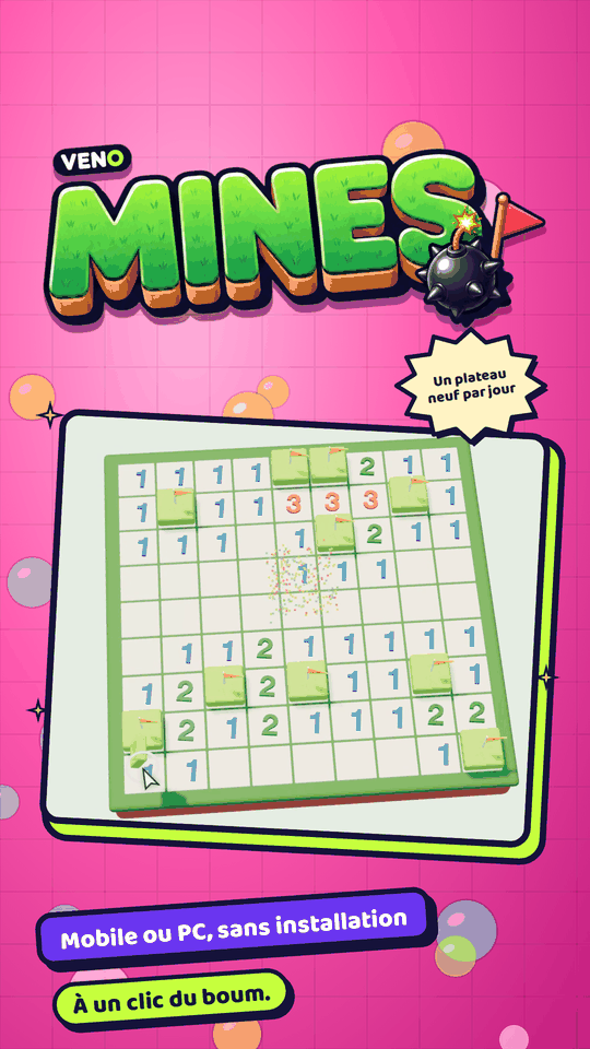 VENO Mines sur mobile avec toutes les cases sûres ouvertes