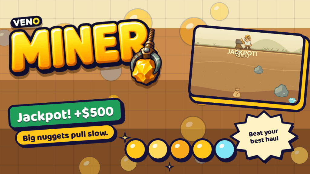 VENO Miner jackpot moment on desktop