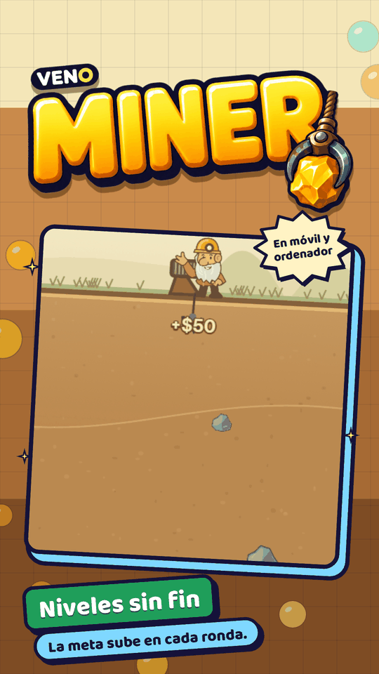 VENO Miner en el móvil atrapando una pepita pequeña