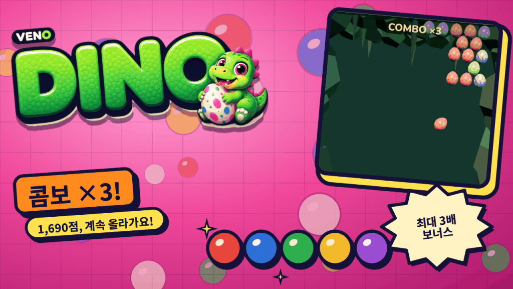 VENO Dino에서 콤보 ×3, 마지막 알 무리로 날아가는 알