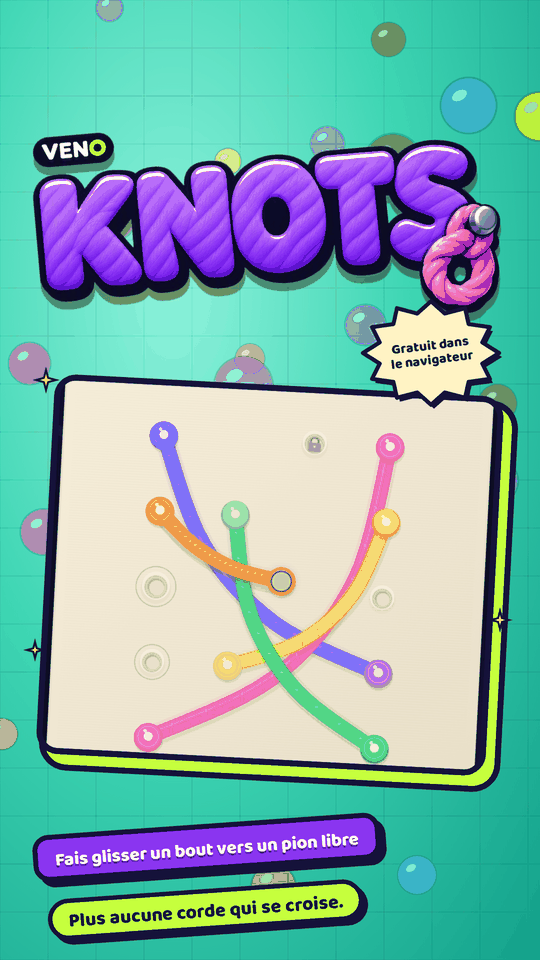 VENO Knots sur mobile avec quatre cordes colorées