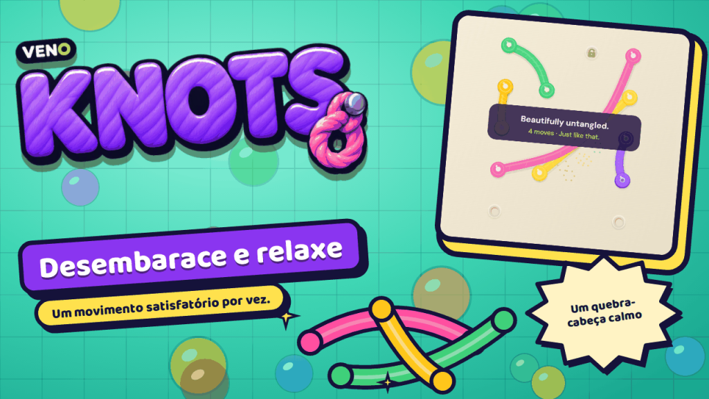 Tabuleiro do VENO Knots no computador com uma fase recém-resolvida