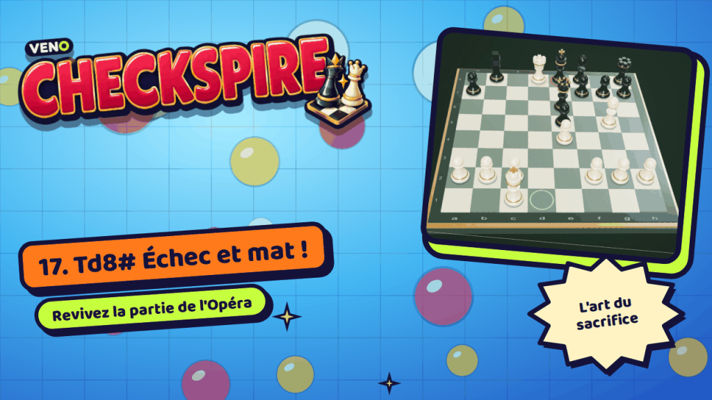 Position finale après l'échec et mat 17. Td8# dans le replay de la partie de l'Opéra