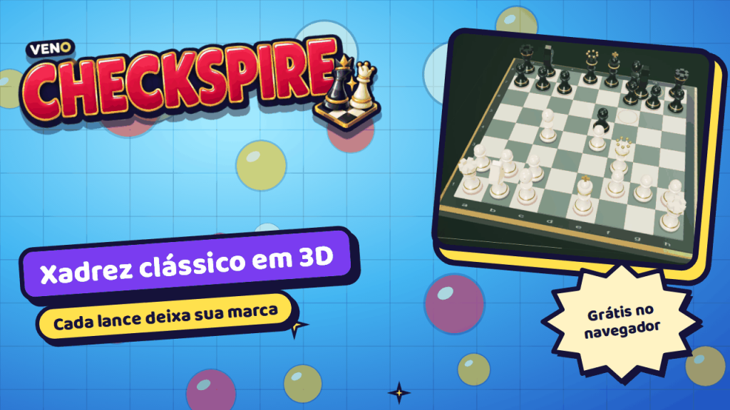 Tabuleiro de xadrez 3D na abertura com cavalos e bispos sendo desenvolvidos