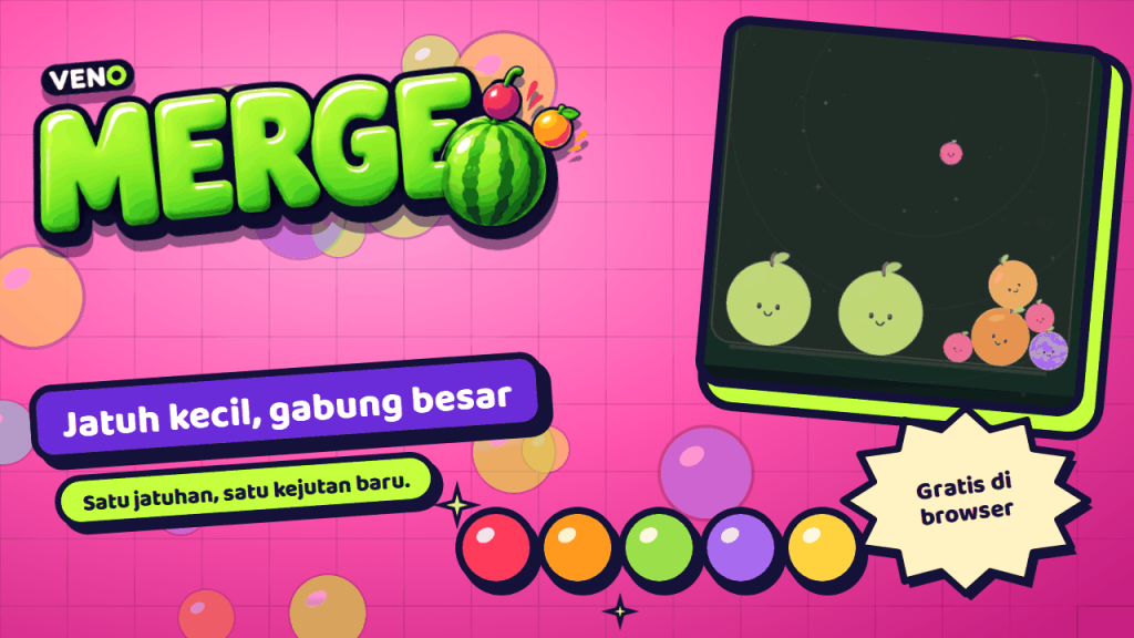 Ceri jatuh ke kotak di dekat dua buah hijau besar dan tumpukan kecil