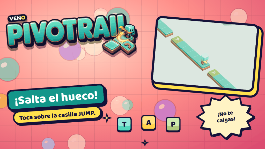 El corredor llega al borde de un hueco con varias casillas JUMP por delante