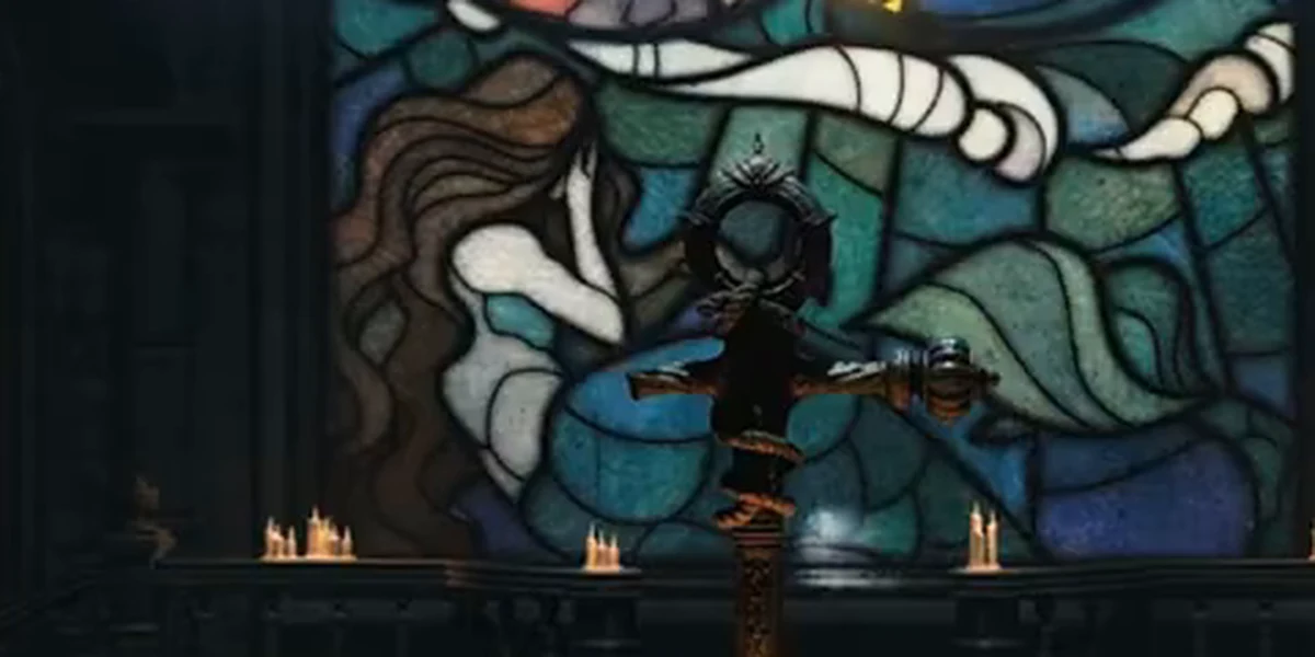 Nhà nguyện với ô kính màu rực rỡ trong Crisol: Theater of Idols