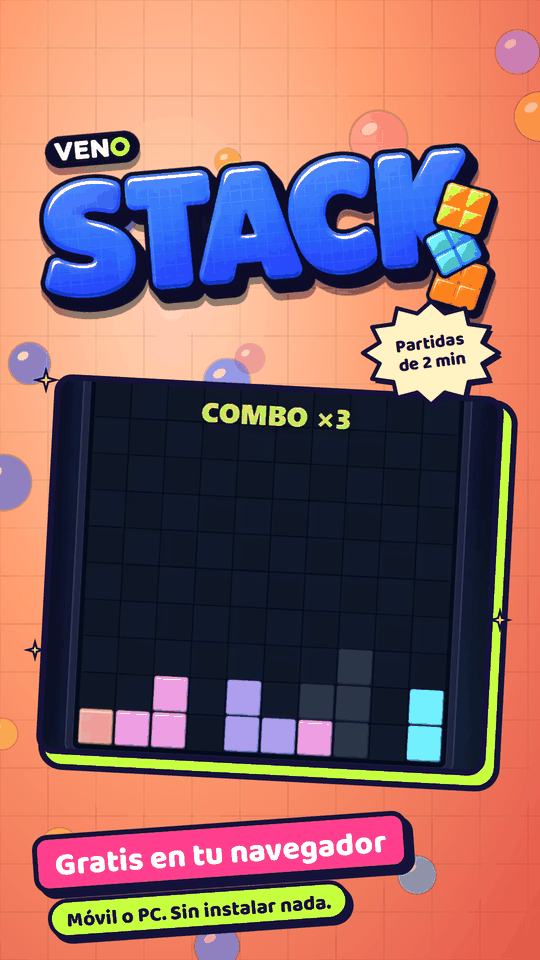 Tablero casi vacío tras un combo ×3 en VENO Stack