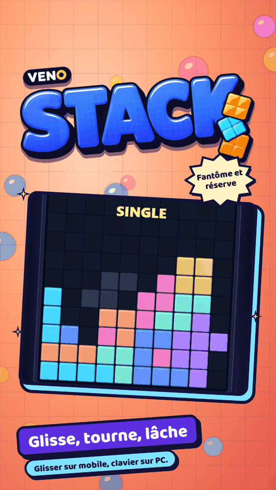 VENO Stack en vertical sur mobile, la pile monte et une ligne s'efface