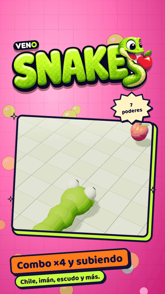 Primer plano de la cabeza de VENO Snake persiguiendo una manzana