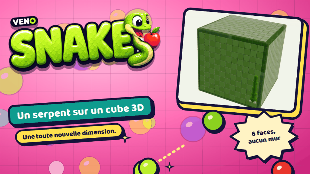 VENO Snake rampant sur une face d'un cube 3D