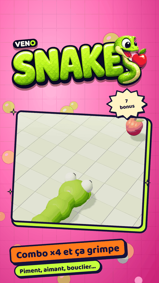 Gros plan sur la tête de VENO Snake qui vise une pomme
