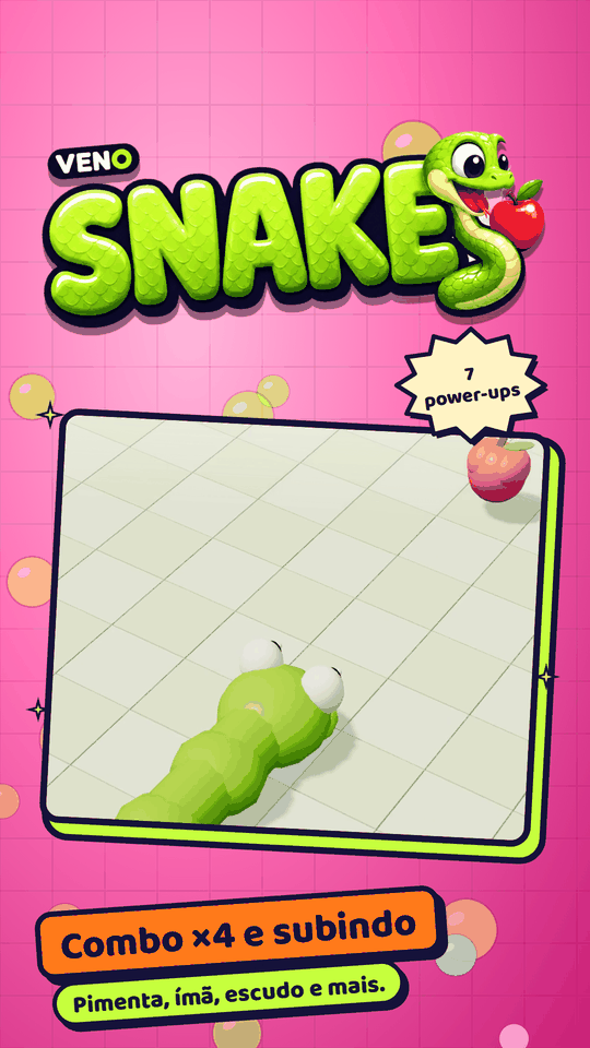 Close na cabeça do VENO Snake indo atrás de uma maçã