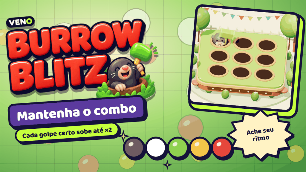 O martelo acerta uma toupeira no canto com o combo em ×2
