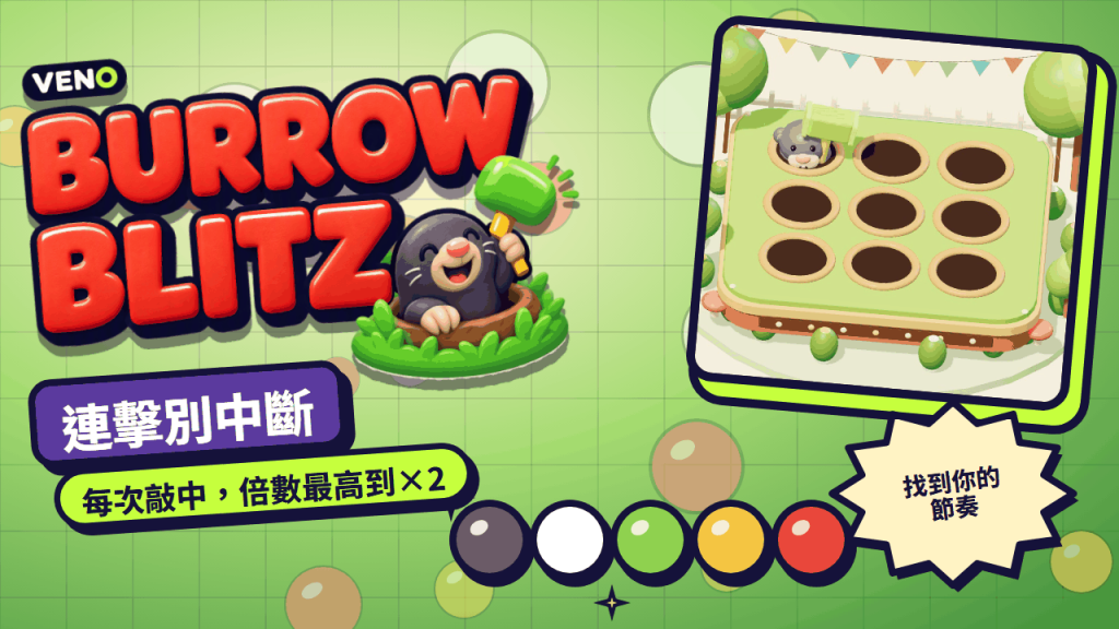 槌子敲中角落洞裡的鼴鼠,連擊×2