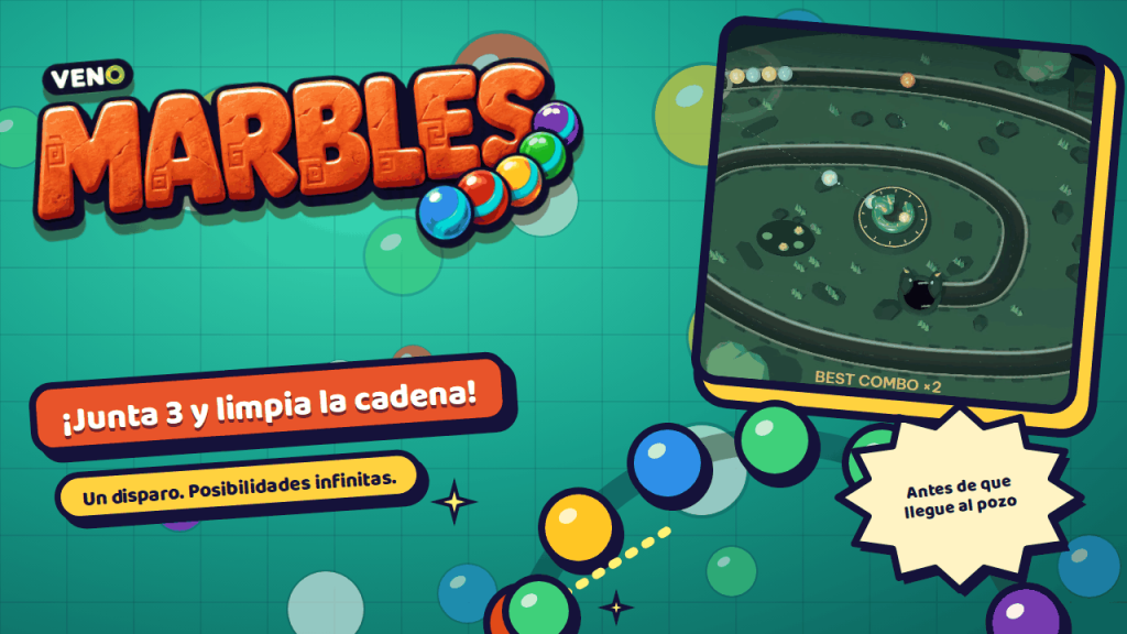 Nivel de VENO Marble en ordenador con la cadena rodando por el raíl