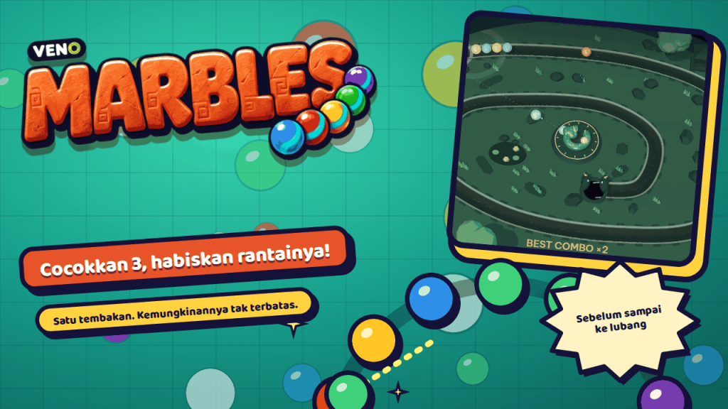 Level VENO Marble di komputer dengan rantai bergulir di rel