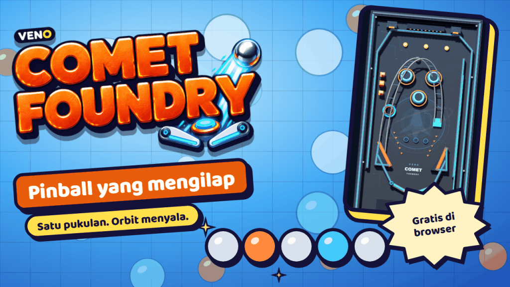 Meja Orbital Dock dengan bumper, ramp, dan flipper dalam 2.5D