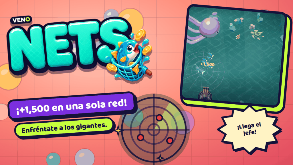 Una red atrapa peces por +1,500 monedas mientras nada un pulpo jefe gigante