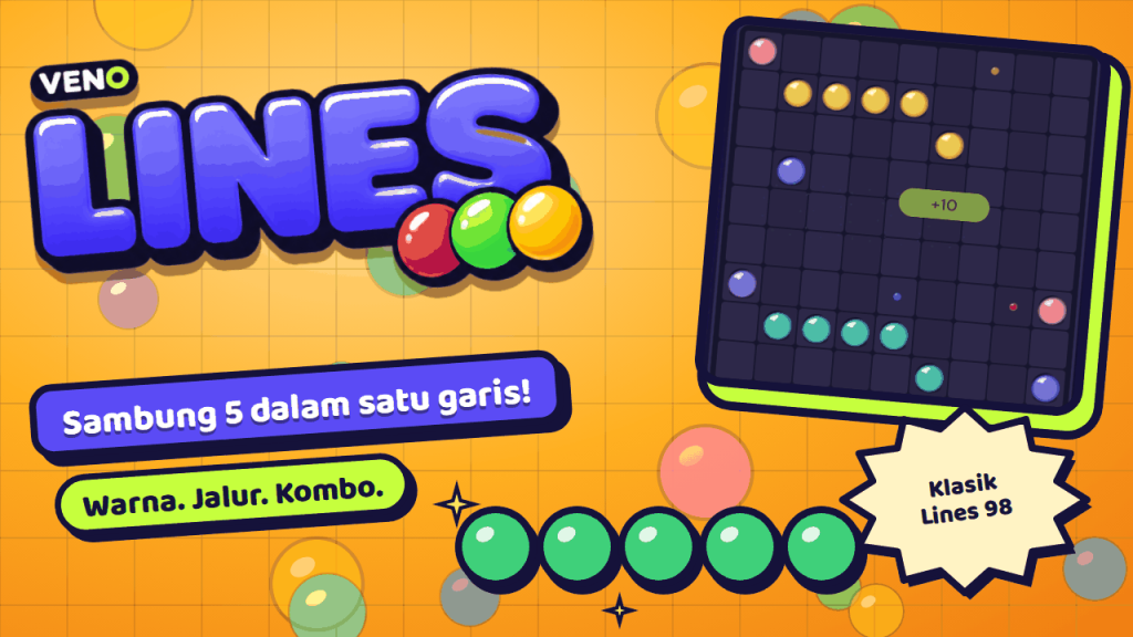 Papan VENO Line Classic di komputer dengan bola warna-warni