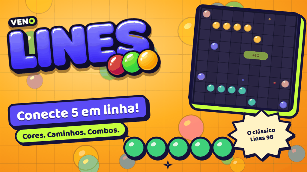 Tabuleiro do VENO Line Classic no computador com bolas coloridas