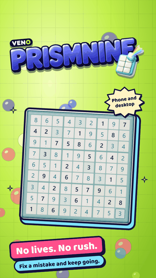 VENO PrismNine on mobile with the whole grid completed