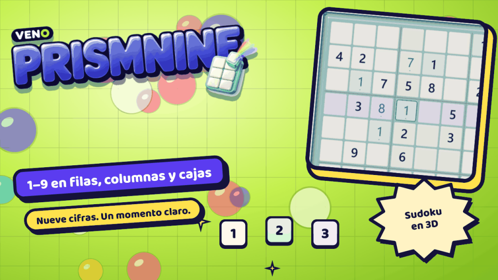 Tablero de VENO PrismNine con la fila 4 resaltada y el 1 colocado