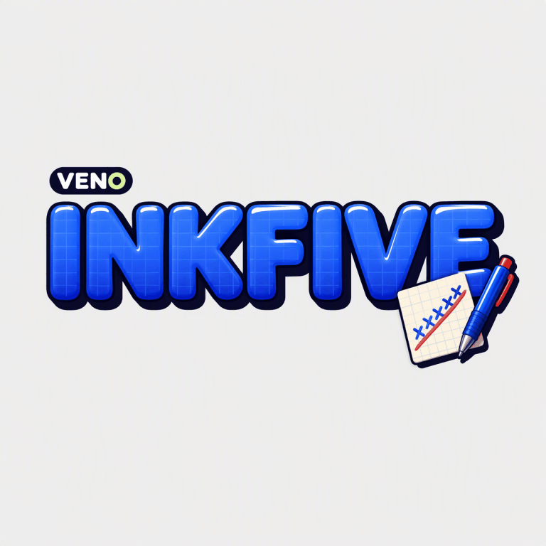 VENO InkFive game logo with a pen and a five-in-a-row note