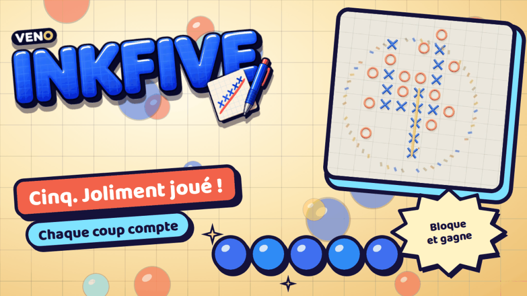 Cinq X bleus alignés à la verticale entourés de confettis dessinés