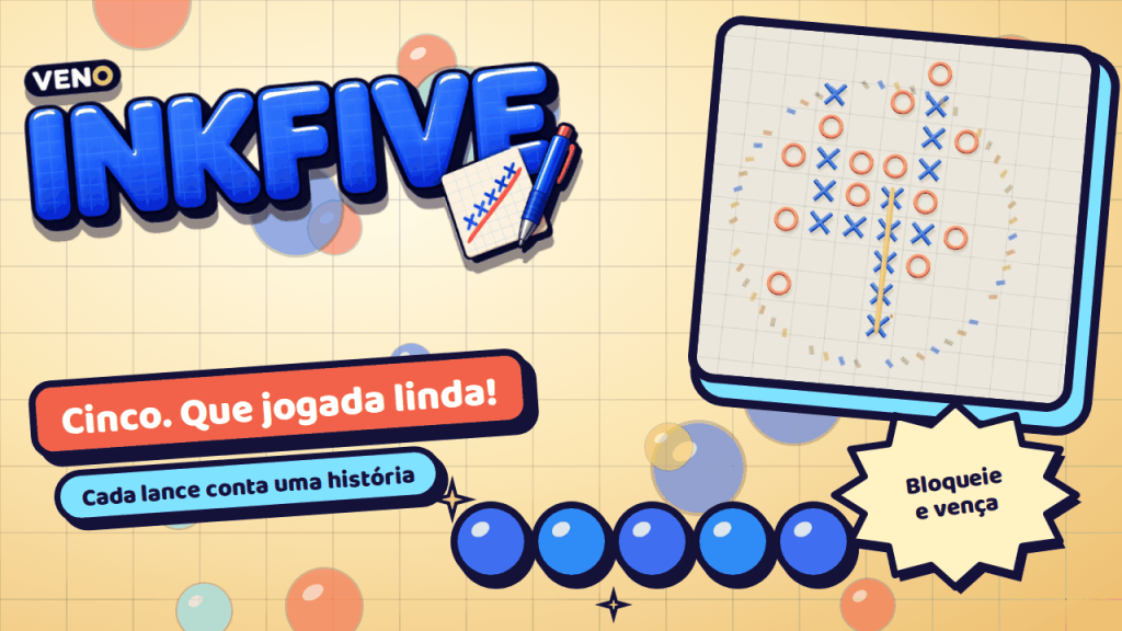 Cinco X azuis na vertical cercados de confete desenhado à mão