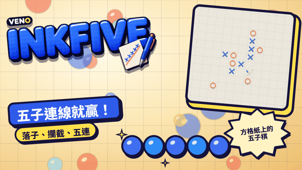 15×15方格紙上藍色X與珊瑚色O正在連線