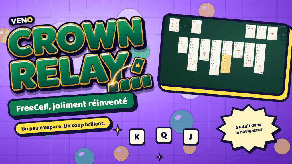 Table de FreeCell avec huit colonnes, cellules libres et surlignage Relay Lens