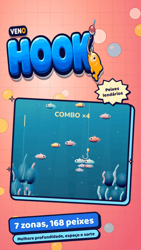Penca de peixes no anzol com COMBO ×4 perto da superfície