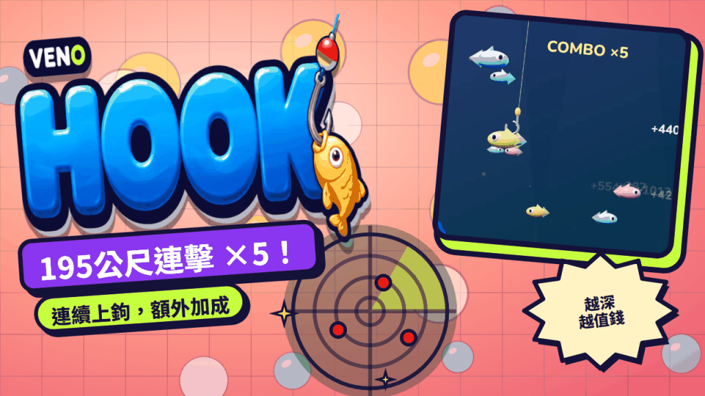 魚鉤穿過暮光帶上升,打出連擊 ×5