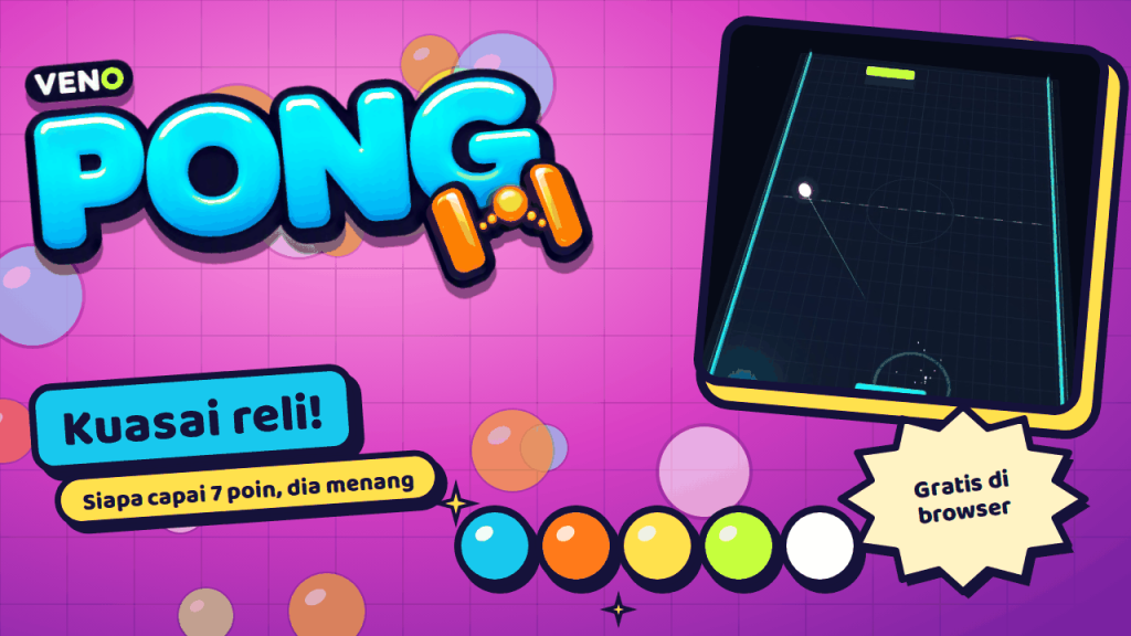 Reli di lapangan 3D neon VENO Pong dengan bola melaju ke bet lawan