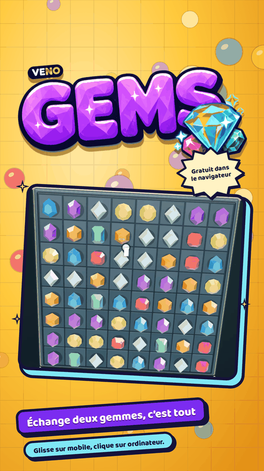 Plateau de VENO Gems sur mobile en début de partie