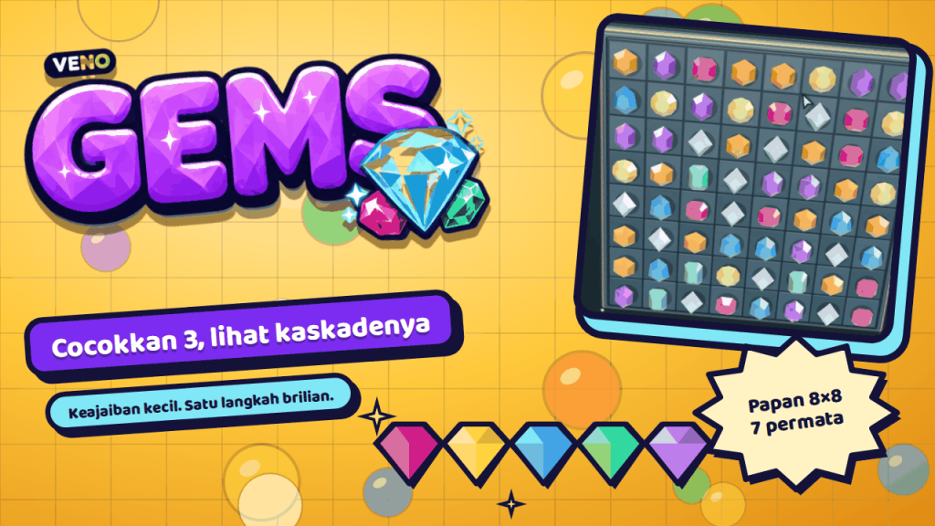 Papan 8×8 VENO Gems di komputer penuh permata