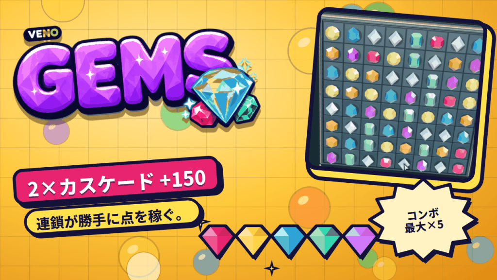 スコアが伸びた後半の VENO Gems 盤面