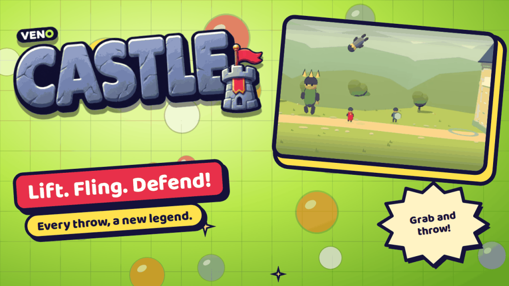 An enemy flung through the air beside the castle walls in VENO Castle