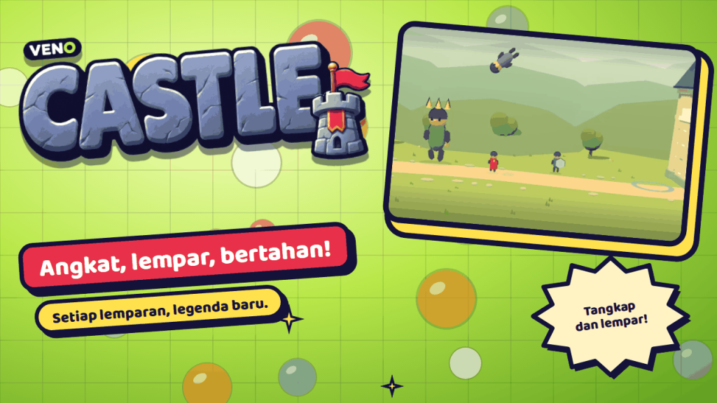 Musuh terlempar ke udara di samping tembok kastel dalam VENO Castle