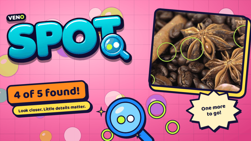 VENO Spot on desktop with four differences circled
