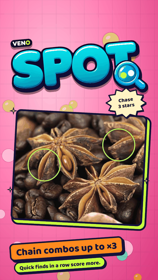 VENO Spot on mobile with two differences circled on picture A