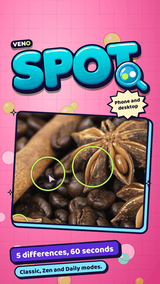 Close-up of VENO Spot on mobile with several differences circled