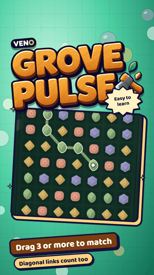 Portrait board with a diagonal chain of green gems