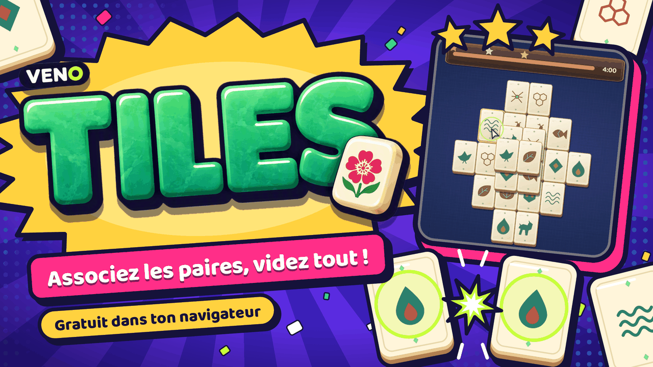 Écran de jeu VENO Tiles avec des tuiles au style folklorique